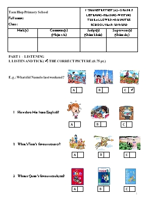 Bài kiểm tra môn Tiếng Anh Lớp 5 - Bài số 1 - Năm học 2019-2020 - Trường Tiểu học Tâm Hiệp